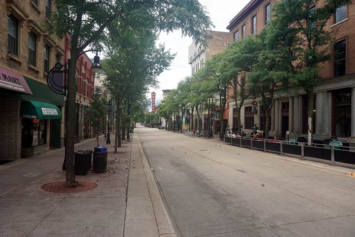 State Street, Madison, on a busy afternoon